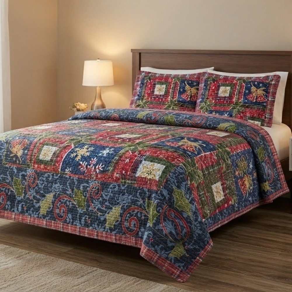Quilter Collection Christmas Coverlet Set Full Queen Quilted Cottagecore Cabin